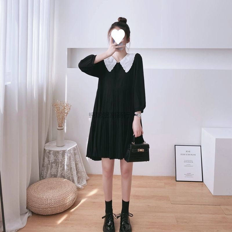 Doll Collar Dress Mid-length Maternity Long Sleeve