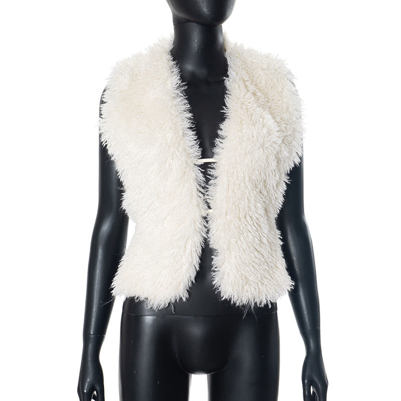 Sexy Bare Back Fur Collar Halter Vest