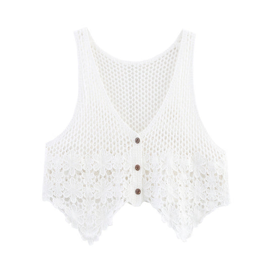 Retro Crocheted Hollow Outer Wear Women's Knitted Vest