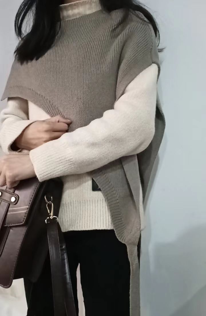 Special-interest Design Versatile Beveled Triangle Knitted Shawl Vest