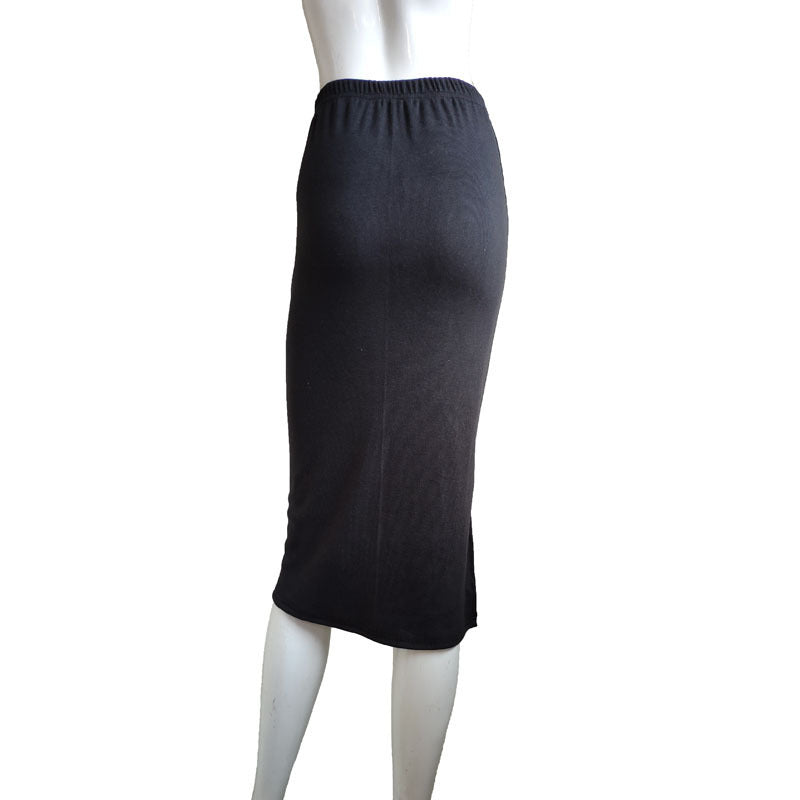 Mid-waist Rib Knitted Sheath Split Skirt
