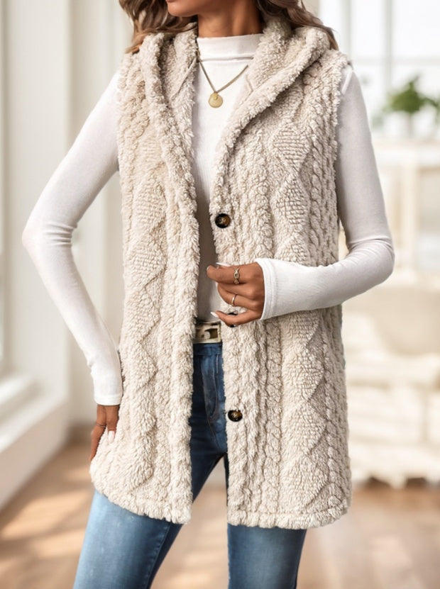 Women's Red Hooded Fleece Vest