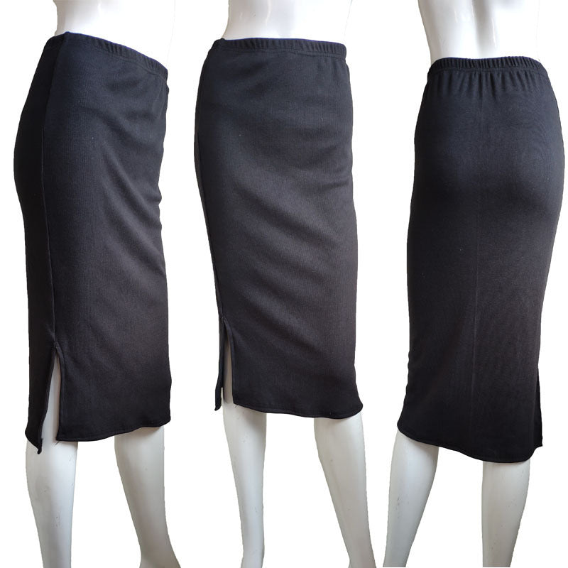 Mid-waist Rib Knitted Sheath Split Skirt