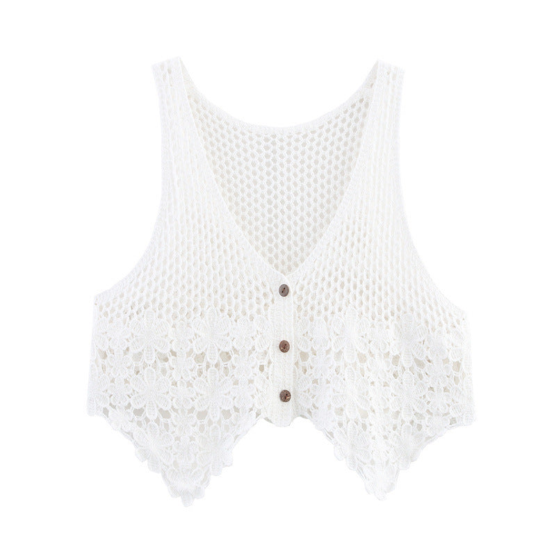 Retro Crocheted Hollow Outer Wear Women's Knitted Vest